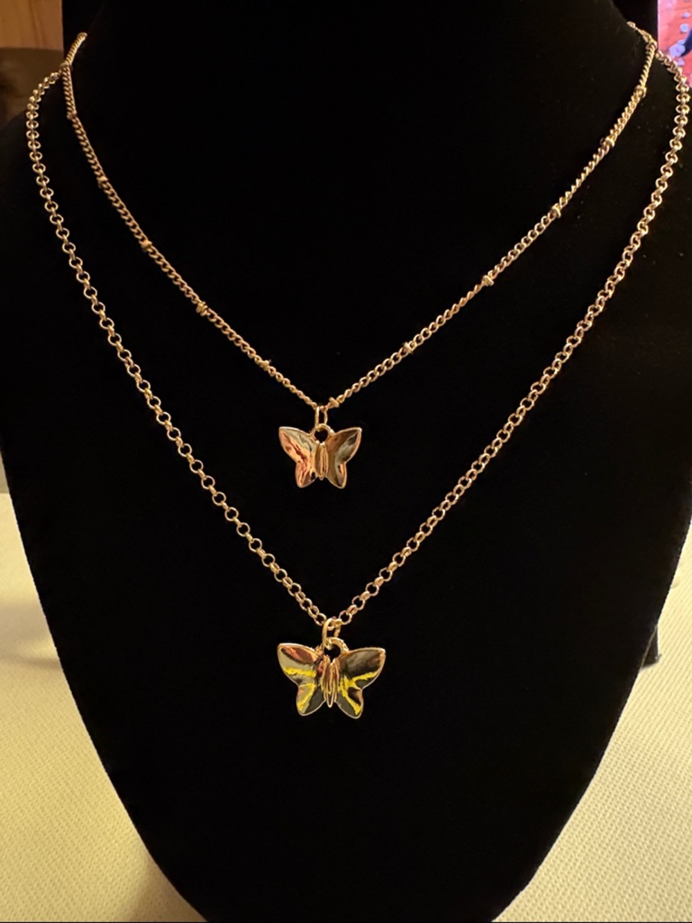 Gold Butterfly Layered Necklace 2 necklaces 18 inch with3 inch extender